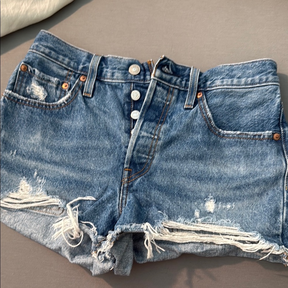 Levi's Blue Distressed Jean Shorts High-Waisted
